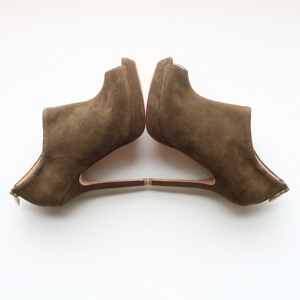 Pour La Victoire Moss Green Suede Leather Peep Toe Stiletto Heel Bootie Shoes 6 - Picture 10 of 15